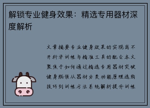 解锁专业健身效果：精选专用器材深度解析